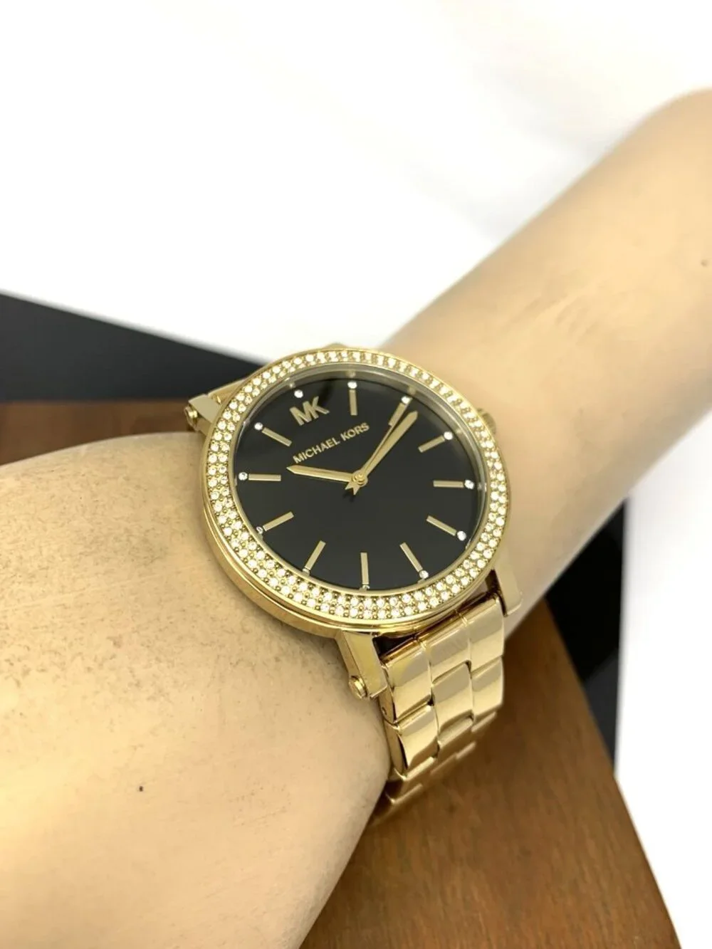 Michael Kors Women's Watch MK7547 Corey Quartz Black Dial Gold Tone Steel 38mm